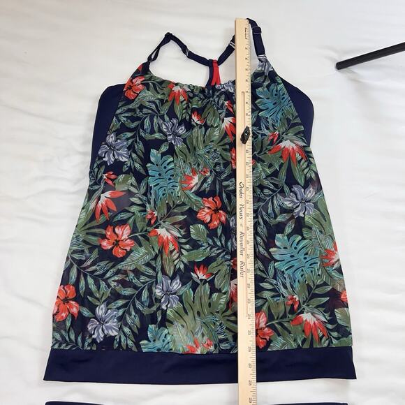 Cacique Swim Tankini Plus Size 22W Navy Floral Racerback Tank Skort Ruching Pool - Picture 6 of 15